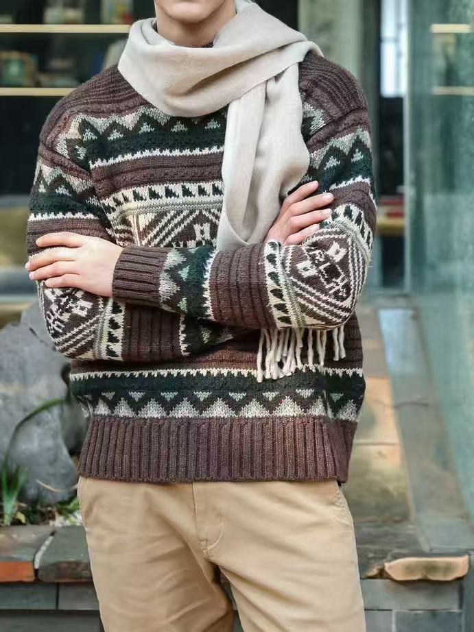 Embroidery Flower Pattern - Frühlings- und Herbst-Strickpullover für Herren und