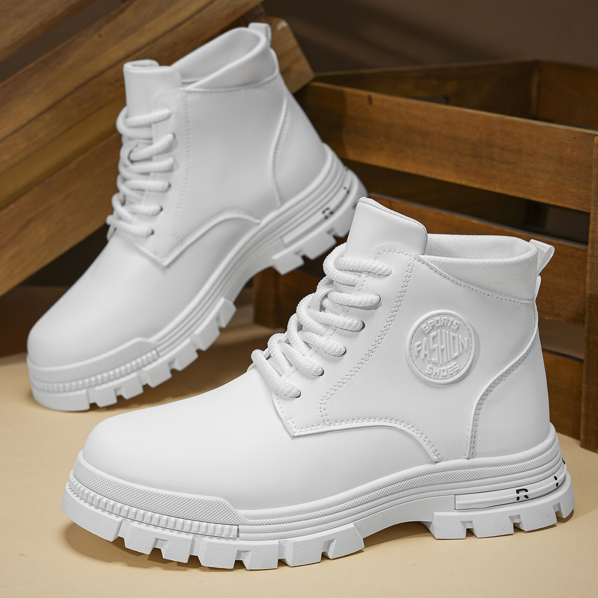 Embroidery White - Modische Ganzjahres-Motorradstiefel für Herren, weiß, Herbst
