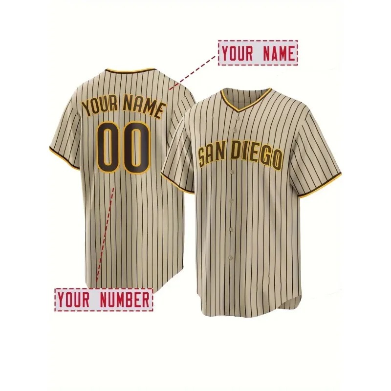 Embroidery Name - Benutzerdefinierter Name und Nummer Herren-Baseball-Trikot mit