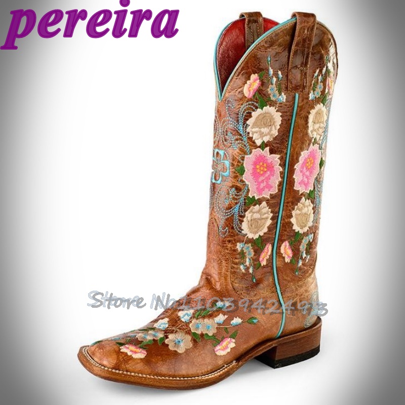 Embroidery Roses - Gestickte Blumenstiefel Rose Garden Botas Mittelkalb