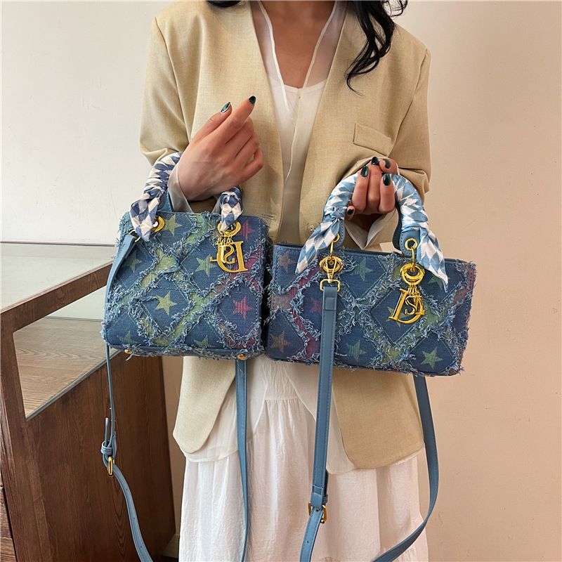 Embroidery Font - Y2K Damen New Denim Star Handtasche