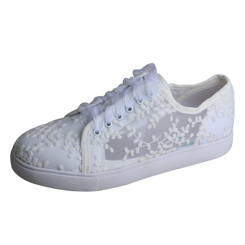 Embroidery White - Wedopus Weiße Sneaker für Damen, flache