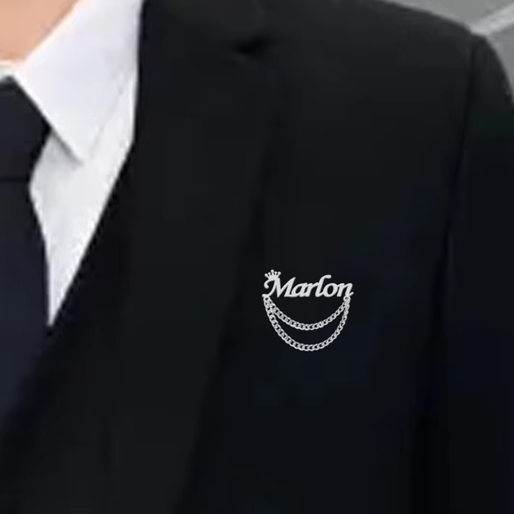Embroidery Name - Personalisierte Namensbrosche, individuelle Kronennadeln, Edelstahl, Schmuck,