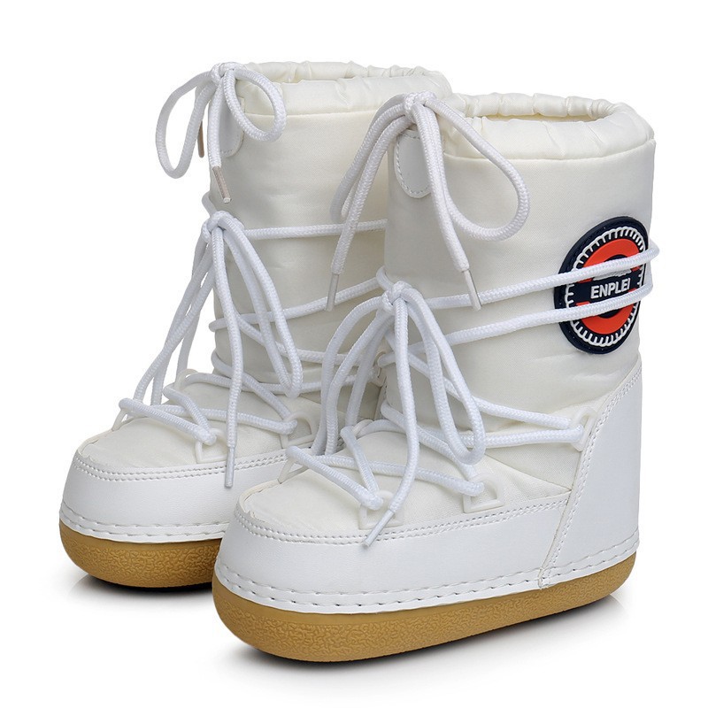 Embroidery White - Winter-Schneestiefel für Damen, Skistiefel, flauschig, haarig,
