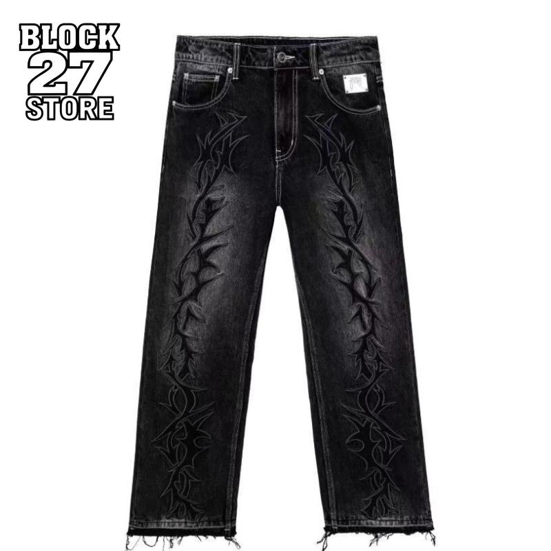 Embroidery On Jeans - Herren Jeans Harajuku Vintage Streetwear Dorn
