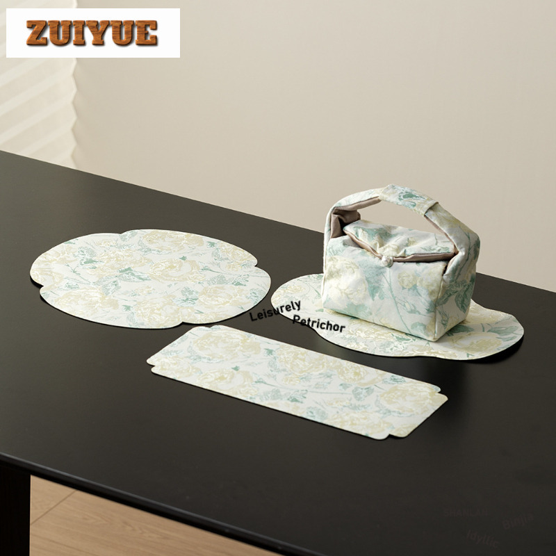 Embroidery Roses - Brokat Stickerei Gelbe Rose Tee Tischsets