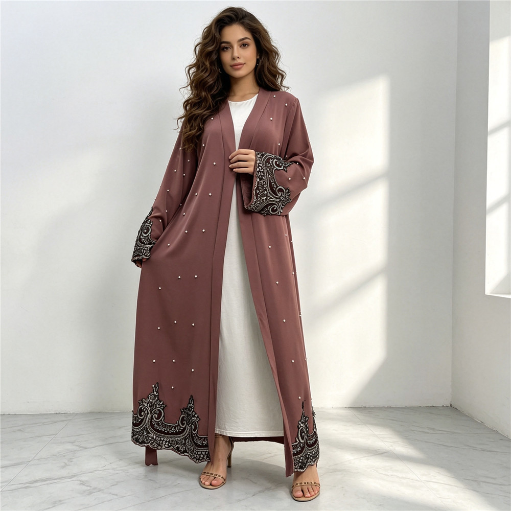 Embroidery Arabic - Dubai Bestickte Perlenbesetzte Offene Abaya-Strickjacke für