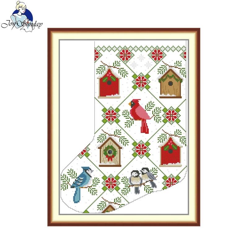 Embroidery Xmas Stocking - Joy Sunday Großhandel Kreuzstich-Set Weihnachtsstrumpf Vogelnest