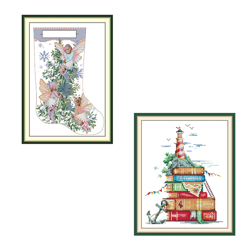 Embroidery Xmas Stocking - Joy Sunday Weihnachts-Kreuzstich-Set Elfenstrumpf & Weihnachtsbaum
