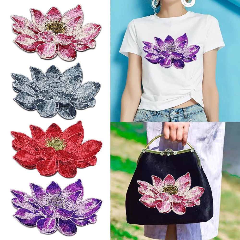Embroidery Flower Pattern - Weiche Lotusblume Patch gestickte DIY Tasche