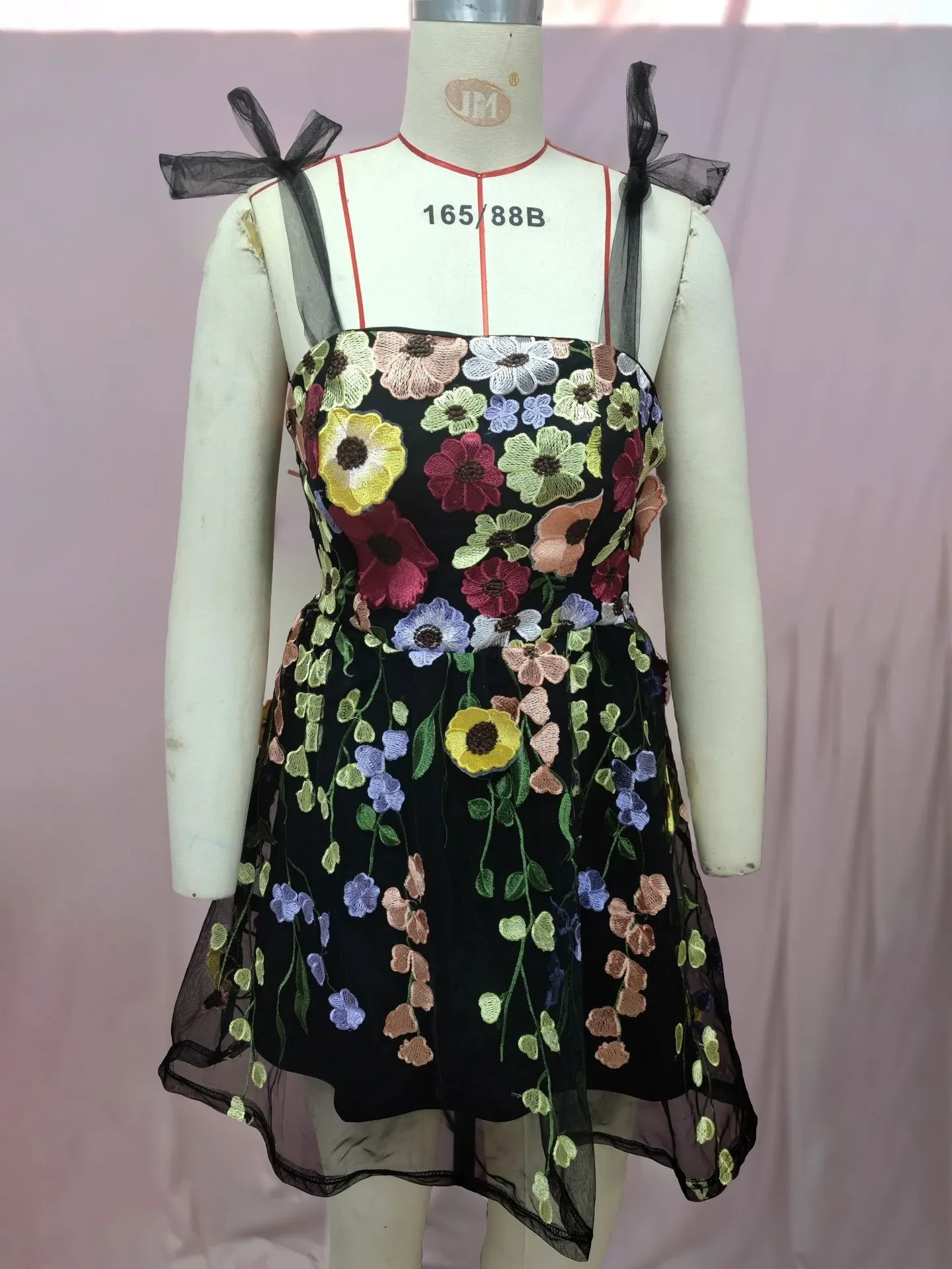 Embroidery Zara - Damenkleid, modisch, 3D-Blumenstickerei, umwickelt, Hüfte, ärmellos,