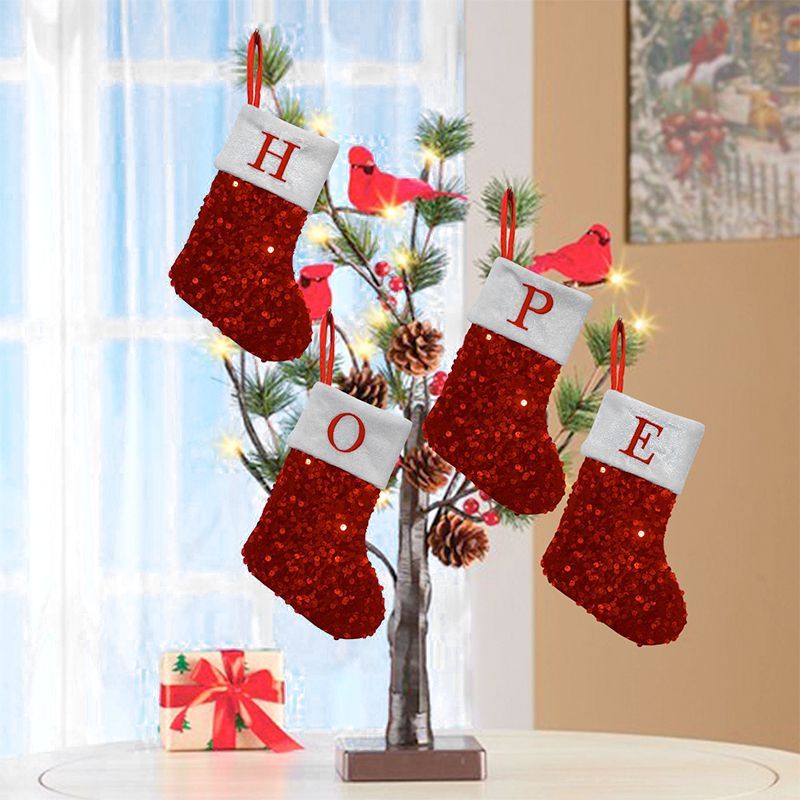 Roter Pailletten-Weihnachtsstr – Embroidery Xmas Stocking Bewertung und Preis