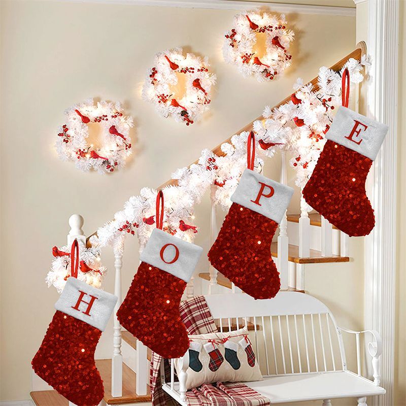 Roter Pailletten-Weihnachtsstr – Embroidery Xmas Stocking Bewertung und Preis