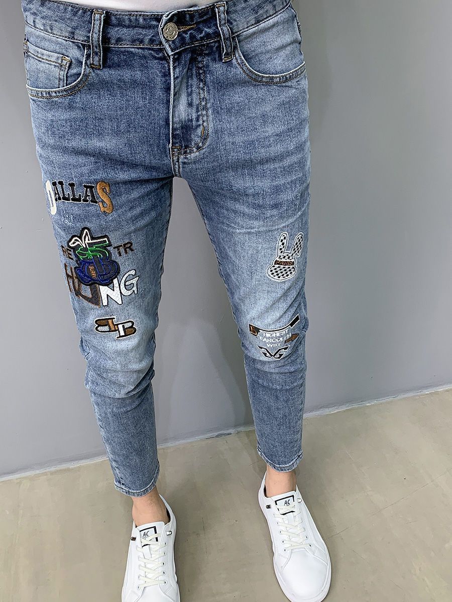Luxus Marke männer Slim Denim  – Embroidery On Jeans Bewertung und Preis