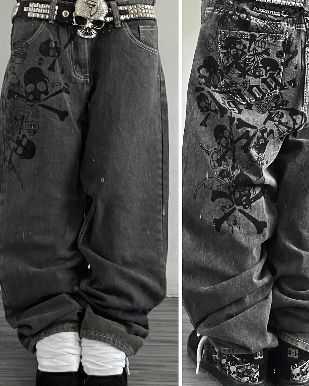 Y2K Straße Neue Schädel Gestic – Embroidery On Jeans Bewertung und Preis