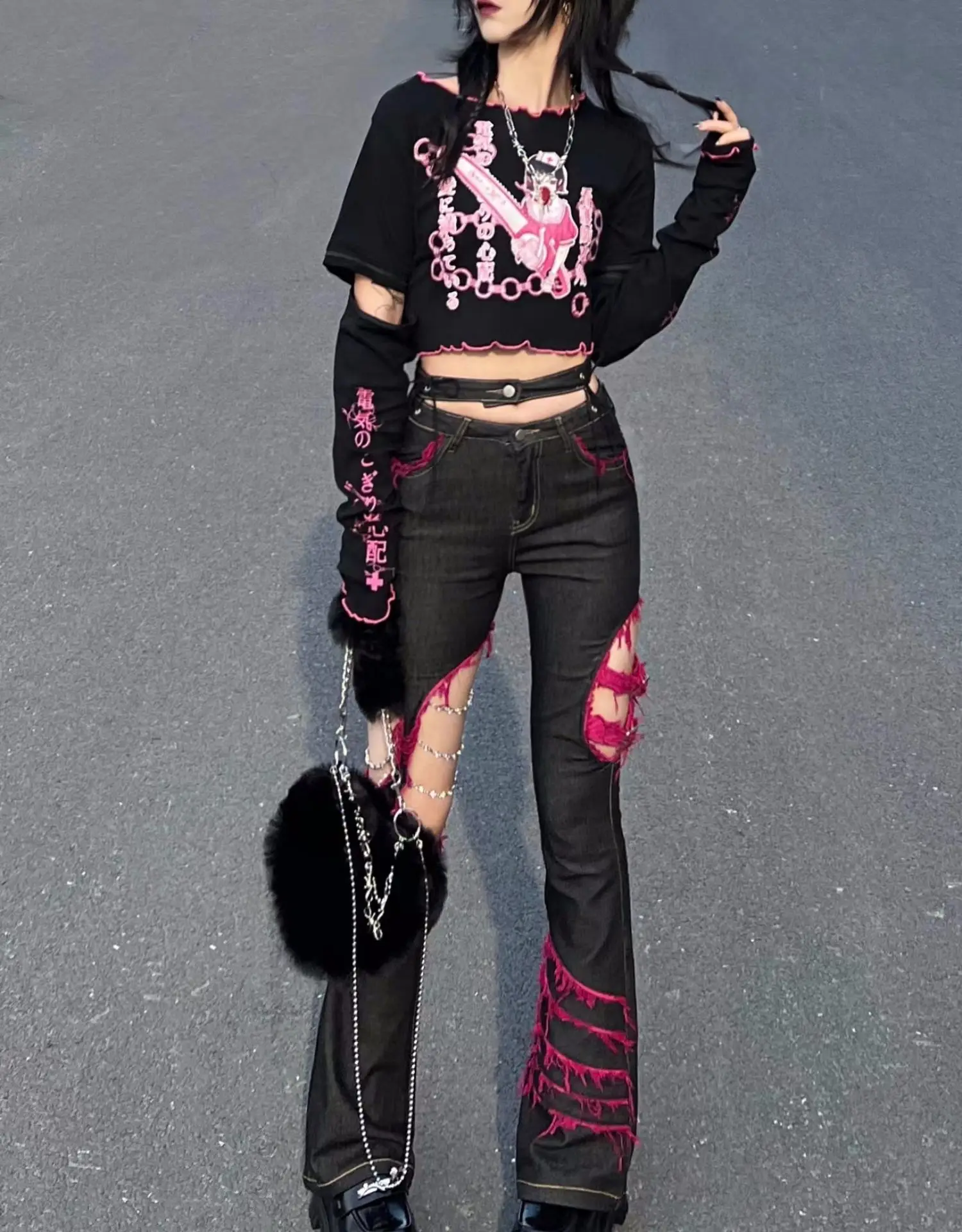 Japanischen Punk Mädchen Schwa – Embroidery Jeans Sakura Bewertung und Preis