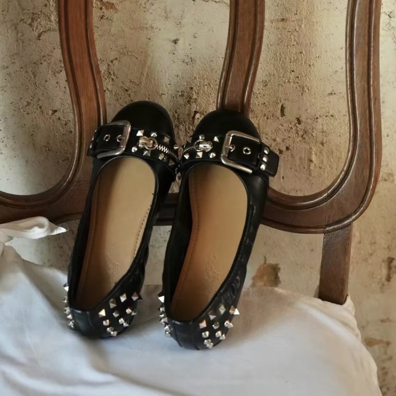 Bolt Round-head Single Shoe Da – Embroidery Flat Shoes Bewertung und Preis